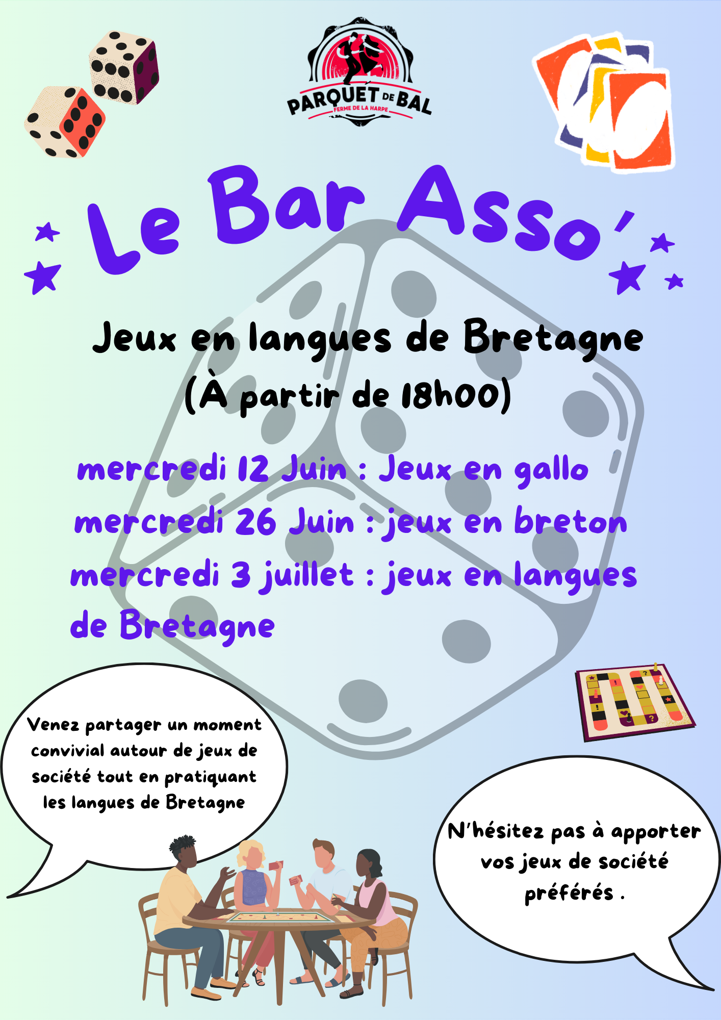 Affiche bar asso' jeux en langues de Bretagne